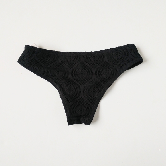 Black Mesh Cheeky Bikini Swimsuit Bottom S - Picture 2 of 3